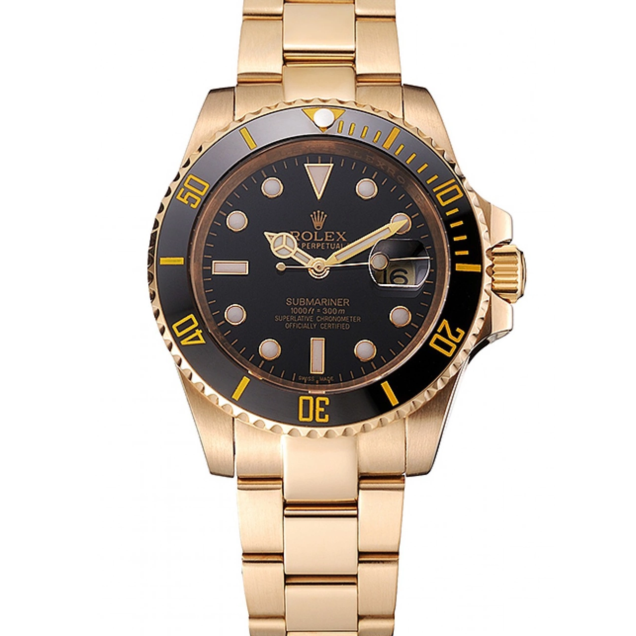 Good Copy Rolex Watches Black Swiss Gold Case Bezel Bracelet Rolex Dial Submariner Yellow Black And 0707